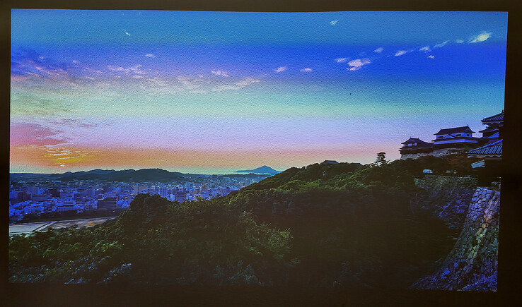 Bei einigen Flächen tritt dieser Effekt noch deutlicher zutage. Eine Leinwand ist aufgrund der besseren Helligkeit und der Struktur zu empfehlen.