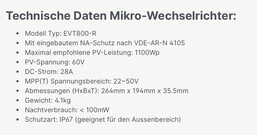 Technische Daten Wechselrichter (Quelle: Alpha Solar)