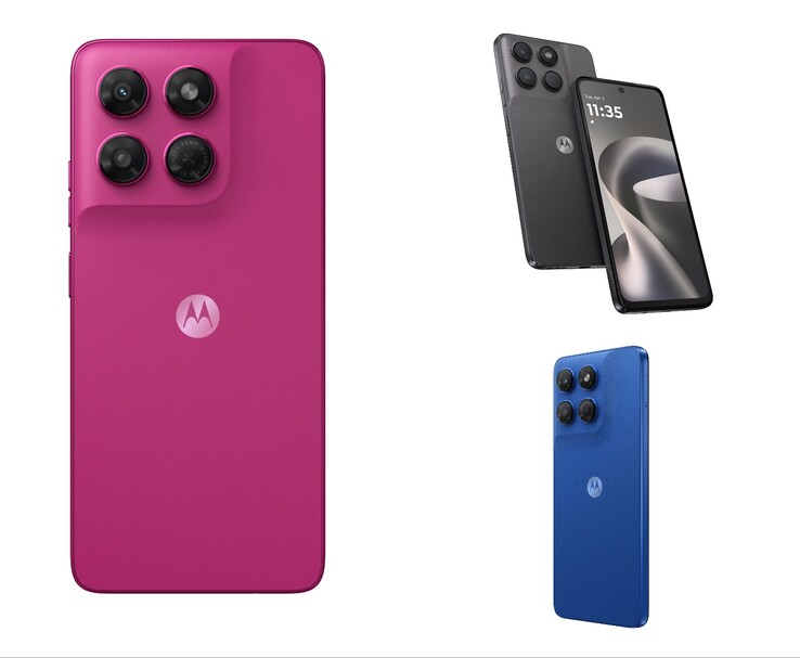 Motorola Moto G37 in den Farboptionen Pantone Fuchsia Red, Pantone Impenetrable und Pantone Nautical Blue