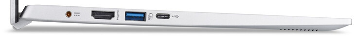 Linke Seite: Netzanschluss, HDMI, USB 3.2 Gen 1 (Typ A), USB 3.2 Gen 1 (Typ C)