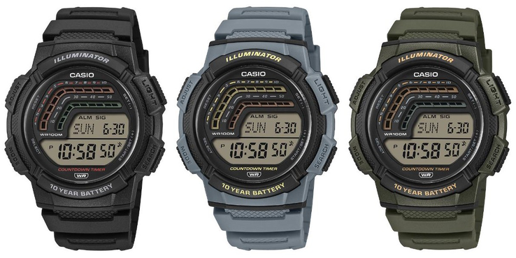 Von links nach rechts: die Casio-Uhren WS-1800-1AV, WS-1800-2AV und WS-1800-3AV. (Bildquelle: Casio, bearbeitet)