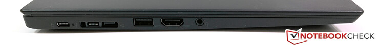 Links: USB-C 3.1 (Gen1), Thunderbolt 3, LAN, USB 3.0, HDMI 1.4b, 3,5-mm-Audio