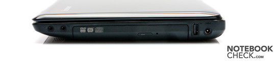 Rechte Seite: 2x Audio, optisches Laufwerk, USB, Netzanschluss