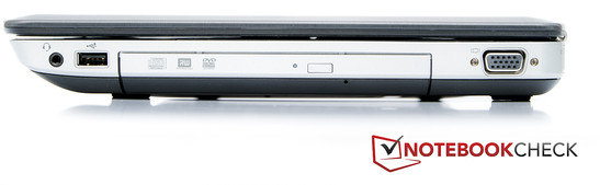 rechte Seite: Kopfhörerausgang, USB 2.0, optisches Laufwerk, VGA