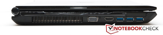 Linke Seite: VGA, HDMI, 3 x USB 3.0, Express Card