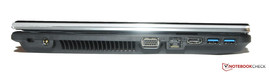 Linke Seite: Kensington Lock, Netzteil, VGA, LAN HDMI, 2x USB 3.0