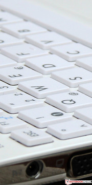 Beim schnellen Tippen klappert die Tastatur etwas, ...