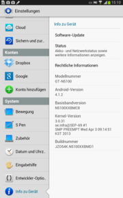 Derzeit läuft Android in Version 4.1.2 auf dem Gerät -