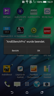 AndEBench Pro stürzte während der Ausführung ab.