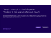 Ein Bluescreen? Nein, ein Hinweis auf das Auslaufen des Gratis-Upgrade-Angebots.