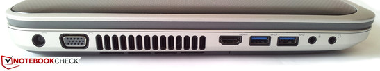 Netzstecker, VGA analog, Lüfterausgang, HDMI, USB 3.0 (Power Share), USB 3.0, Mikrofon, Kopfhörer