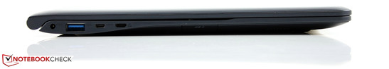 Netzteil-Stecker, USB 3.0, Micro HDMI, Ethernet (für Samsung-Dongle), SD-Kartenleser (Klappe)
