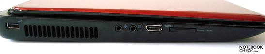 Linke Seite: USB, Lüftung, 2x Audio, HDMI, Kartenleser