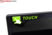 Ein Aufkleber macht auf den Touchscreen aufmerksam.