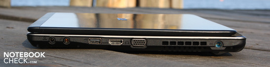 Rechte Seite: Line-Out / SPDIF, Mikrofon, USB 2.0, HDMI, VGA, AC