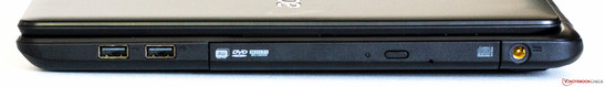Linke Seite: 2x USB 2.0, DVD-Brenner, Strom