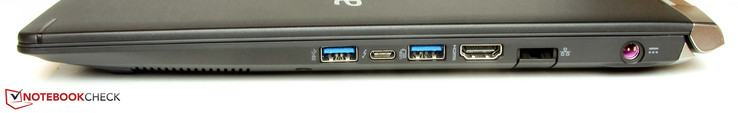 Rechte Seite: USB 3.0, Thunderbolt 3, USB 3.0, HDMI, Gigabit-Ethernet, Netzanschluss