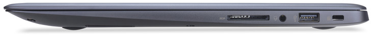 rechte Seite: Speicherkartenleser (SD), Audiokombo, USB 2.0 (Type A), Steckplatz für ein Laptop-Schloss
