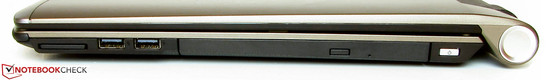 rechte Seite: Speicherkartenlesegerät, 2x USB 2.0, DVD-Brenner, Power Button