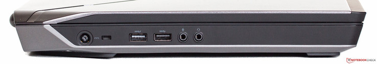 linke Seite: Strom, Kensington, 2x USB 3.0, Audio in, Audio out