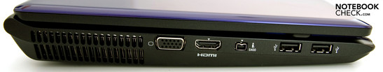 Linke Seite: 2 USB 2.0, FireWire 400, HDMI, VGA