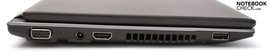 Linke Seite: VGA, Stromanschluss, HDMI, USB 2.0.