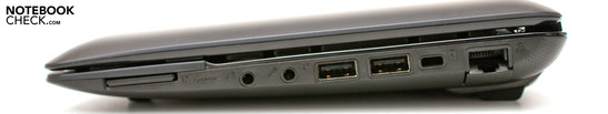 Rechte Seite: 3-in-1-Kartenleser, Audio, 2x USB 2.0, Kensington Lock, RJ-45