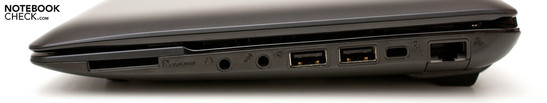 Rechte Seite: Kartenleser, Audio, 2x USB 2.0, Kensington, RJ-45