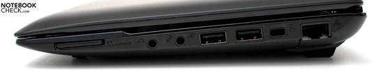 Rechte Seite: Kartenleser, Audio, 2x USB 2.0, Kensington, RJ-45