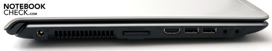 Linke Seite: 2 USB, HDMI, Kartenleser, Stromanschluss, Audioanschlüsse
