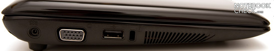 Linke Seite: 1 USB, VGA, Stromanschluss, Kensington Lock