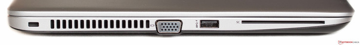Linke Seite: Kensington, Luftauslass, VGA, USB 3.0, Smartcard