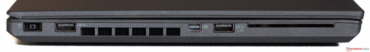 Linke Seite: Strom, USB 3.0, Luftauslass, Mini DisplayPort, USB 3.0, Smartcard