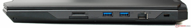 rechte Seite: SIM, Cardreader, 2x USB 3.0, Gigabit-Ethernet, Kensington Lock
