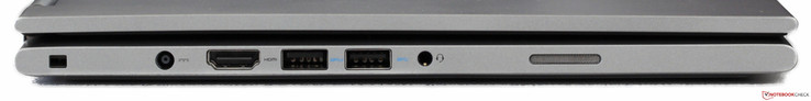 linke Seite: Kensington, Strom, 2x USB 3.0, Audio in/out, Speaker