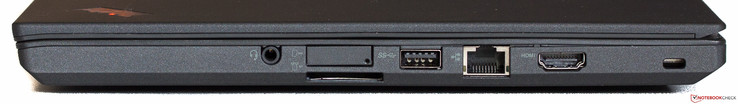 Rechte Seite: Audio in/out, SIM-Slot (oben), SD-Card, USB 3.0, Ethernet, HDMI, Kensington