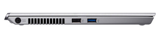 Linke Seite: USB 3.0, USB 2.0 und Netzteil Anschluss