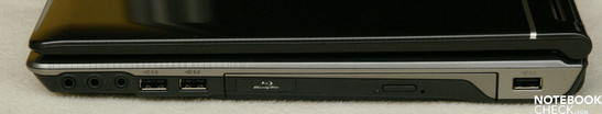 Rechte Seite: Audio (Mikro, Kopfhörer, S/PDIF), 2xUSB 2.0, BluRay Laufwerk, USB 2.0