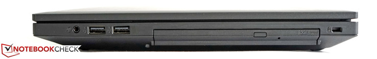 Rechts: kombinierter Audio in/out, 2 x USB 3.0, DVD-Laufwerk, Kensington-Vorbereitung