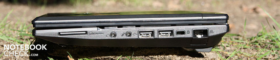 Rechte Seite: Kartenleser SD/MMC/SDHC, Kopfhörer, Mikrofon, 2 x USB 2.0, Kensington, Ethernet