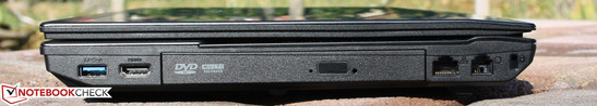 Rechte Seite: USB 3.0, HDMI, Multi-Brenner, Ethernet RJ45, Analog Modem, Kensington Lock