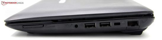 rechte Seite: Kartenleser, Audio, 2x USB 2.0, Kensington, RJ-45