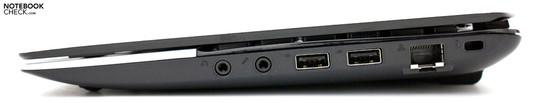 Rechte Seite: Audio, 2x USB 2.0, RJ-45, Kensington Lock