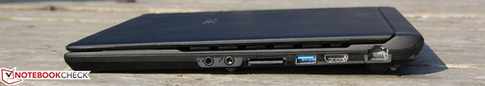 Rechte Seite: Line-Out, Mikrofon, USB 3.0, HDMI, RJ-45 Ethernet