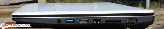 Rechte Seite: Audio kombiniert, USB 3.0, HDMI, RJ45, Kartenleser, VGA