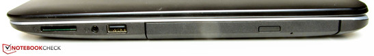 Rechte Seite: Speicherkartenleser, Audiokombo, USB 2.0, DVD-Brenner