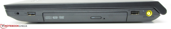 Rechte Seite: Audiokombo, USB 2.0, DVD-Brenner, USB 2.0, Netzanschluss