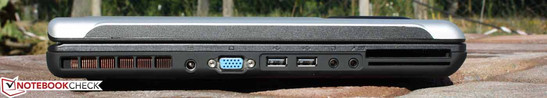Linke Seite: Netz, VGA, 2x USB 2.0, Kopfhörer, Mikrofon, ExpressCard54/34, SmartCard-Leser