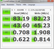 Crystal Disk Mark 83 MB/s Lesen