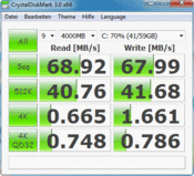 Crystal DiskMark 68.9 MB/s Lesen
